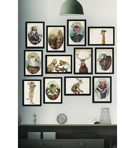 12 Parça Çerçeve Görünümlü Aile Albümü Hayvanlar Temalı Mdf Tablo Seti (80x80 Cm)