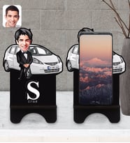 BK Gift Kişiye Özel Plakalı Erkek Honda Jazz Karikatürlü Ahşap Biblo Telefon Standı-1