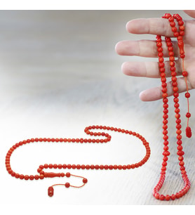 Ateş Kehribar Namaz Tesbihi - Sistemli - Kırmızı Renk - Özel Kesim