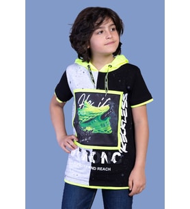 Toontoy Erkek Çocuk Garni Detaylı Baskılı Tişört ( Gri-Melanj)