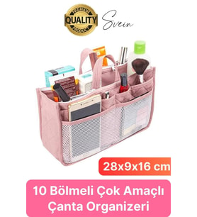 Çok Fonksiyonlu Kulplu Çanta İçi Düzenleyici Organizer Bölmeli Kumaş Taşınabilir Kozmetik Dayanıklı