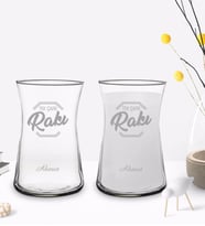 BK Gift Kişiye Özel Tek Çare Rakı Tasarımlı 2’li Heybeli Çay Bardağı Rakı Kadehi-1