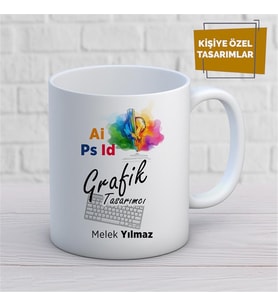 Kişiye Özel İsim Yazılabilir Grafik Tasarımcı Kupa Bardak