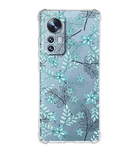 Xiaomi Mi 12 Pro Uyumlu Köşe Korumalı Antişok Kapak Floral Su Yeşili Tasarımlı Şeffaf  Kılıf
