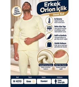 Erkek Orlon İçlik Uzun Kol Krem - Standart Beden Termal İçlik - M 4010
