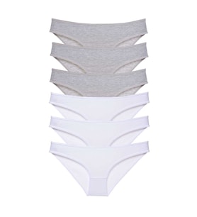 6 adet Süper Eko Set Likralı Kadın Slip Külot Gri Beyaz