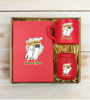 BK Gift Kişiye Özel İsimli DTF Best Friend Temalı Kırmızı Defter & Kahve Fincanı & Mum Hediye Seti-4, Arkadaşa Hediye, Doğum Günü Hediyesi