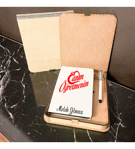 Canım Öğretmenim Ahşap Kutulu Defter Kalem Set