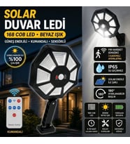 168B Solar LED Büyük Dış Mekân Lambası, Hareket Sensörlü, Kumandalı, 3 Modlu Ultra Parlak COB Işık, Su Geçirmez Kablosuz Duvar Apliği (5680)