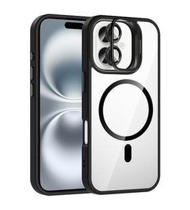 Coverzone iPhone 16 Plus ile Uyumlu Z-Etro MagSafe Wireless ?arj Destekli, G��l� Manyetik Tutucu, Stand Olabilen, Kamera Lens Hediyeli Koruyucu K?l?f Siyah