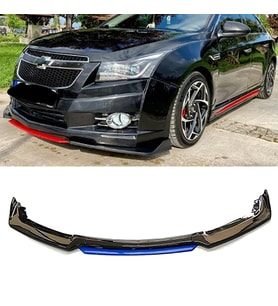 Chevrolet Cruze Mavi Renkli Şeritli Dilli Ön Lip 4 Prç Parlak Siyah ABS