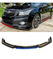 Chevrolet Cruze Mavi Renkli Şeritli Dilli Ön Lip 4 Prç Parlak Siyah ABS