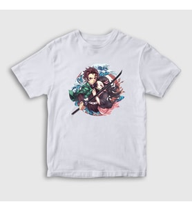 Presmono Unisex Çocuk Beyaz Tanjiro Nezuko Anime Demon Slayer Kimetsu No Yaiba T-Shirt 308929tt