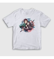 Presmono Unisex Çocuk Beyaz Tanjiro Nezuko Anime Demon Slayer Kimetsu No Yaiba T-Shirt 308929tt