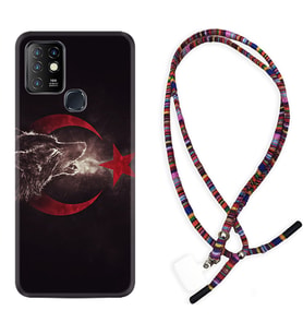 INFINIX Hot 8 9 10 11S Hot 10 Play 10T Kılıf Boyun Asklı Rasta Silikon Kurt ve Ay Yıldız 1403