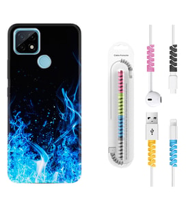 Realme C11 C21 C21Y C25Y C11 2021 Kılıf Kablo Koruma Spiral Silikon Blue Fire 1678