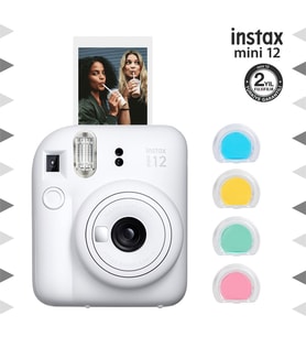 Instax mini 12 Beyaz Fotoğraf Makinesi ve 4'lü Renkli Lens Seti