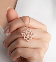 Saklı Takı 925 Ayar Gümüş Rose Lotus Çiçeği Kolye