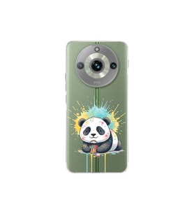Realme 11 Pro Plus ile Uyumlu Splash Panda Tasarımlı Şeffaf Silikon Kılıf