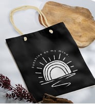 BK Gift Yaz Temalı Siyah Halat Saplı Kumaş Plaj Çantası -22, Baskılı Omuz Çantası, Alışveriş Çantası, Arkadaşa Hediye, Sevgiliye Hediye