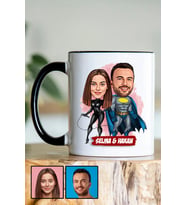 Sevgililere Özel Süper Kahraman  Karikatürlü Siyah Kupa Bardak