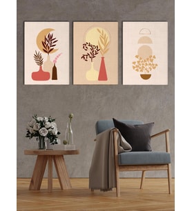 Boho Stil Çiçekler Kanvas Tablo Seti 3 Adet x 40x55cm (Karışık)