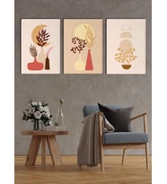 Boho Stil Çiçekler Kanvas Tablo Seti 3 Adet x 40x55cm (Karışık)