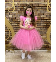 pumpido pembe maskeli elsa elbise