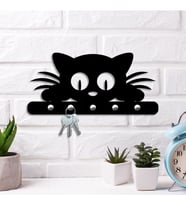 Kedili Anahtarlık Kedi Temalı Ahşap Anahtarlık (Siyah)