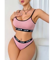 Mulvxbrf Brf02 Kadın Pembe Love Yazı Detaylı Zarif Bikini Mayo Takımı Özel Tasarım (Mulvix)