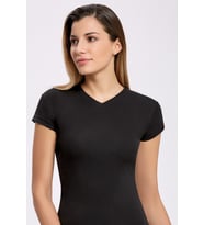 Kadın Likralı V Yaka Kadın T-shirt Siyah