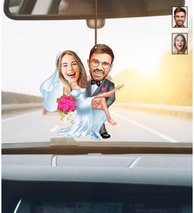 Kişiye Özel Sevgililer Günü Hediyesi Evleniyoruz Karikatür Ahşap Araba Dikiz Ayna Süsü