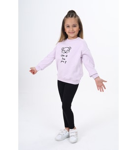 Toontoy Kız Çocuk Nakışlı Taytlı Takım (Açık Lila)