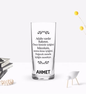 BK Gift Kişiye Özel Renkli Baskılı Adabı Vardır Rakının Tasarımlı Rakı Bardağı-1 (Beyaz)