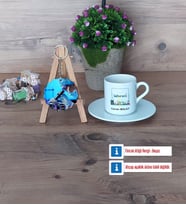 Laborant Türk Kahvesi Fincanı Ahşap Altlıklı ve Fotoğraflı Ahşap Anahtarlık Hediye (Model 2)