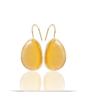 Kadir Jewellery 22 Ayar Altın Kaplama Fosil Taşlı Küpe -El İşçiliği Ve Hipoalerjenik Küpe