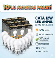 Cata 12W Led Ampul 10lu Paket Beyaz Işık E27 Duy 1200lm CT-4266