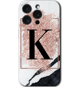 İphone 15 Pro Kılıf HD Desen Baskılı Kılıf - Pembe Mermer Desenli K Harfi