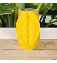 3D Baskı Yaprak Desenli Kap - Kalp Yaprağı Süslemeli Dekoratif Kap-Sarı