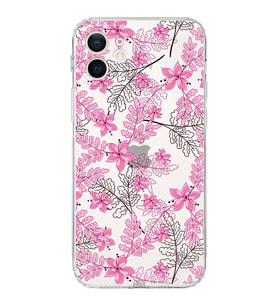 Apple iPhone 12 MiniKamera Korumalı Tıpalı Kapak Floral Pembe Tasarımlı Şeffaf Kılıf