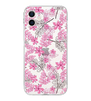 Apple iPhone 12 MiniKamera Korumalı Tıpalı Kapak Floral Pembe Tasarımlı Şeffaf Kılıf