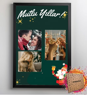 Kişiye Özel 3 Fotoğraflı ve Mesajlı Noel Baba Tasarım 21x30 Fotoğraf Anı Çerçevesi