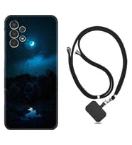 Samsung Galaxy M14 Kılıf Silikon Boyun Askılı İpli Desenli Silikon Gece 1633