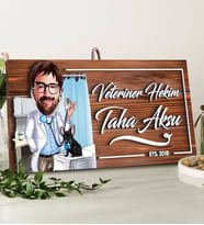BK Gift Kişiye Özel Veteriner Hekim Karikatürlü Dekoratif Ahşap Tabela