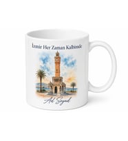 Saat Kulesi Temalı İzmir Kupası Özel Baskılı Porselen Kupa Bardak Hediye