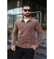 Vintage Kadife Deri Yaka Detaylı Ceket (Kahverengi)