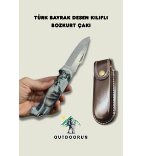 Türk Bayrak Desen Kılıflı Bozkurt Çakı – 20 cm (Beyaz)