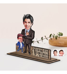 BK Gift Kişiye Özel 3D Kabartma İsimli Baba-Oğul Karikatürlü Ahşap Biblo-5, Babaya Hediye, Babalar Günü Hediyeleri