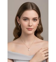 Kalp Model Zirkon Taşlı Rose Kaplama 925 Ayar Gümüş Üçlü Set
