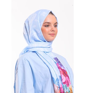 Çiçekli Desen Pavia Seri Şal Eşarp Askısı ile Birlikte 90X200 cm Mavi-90X200